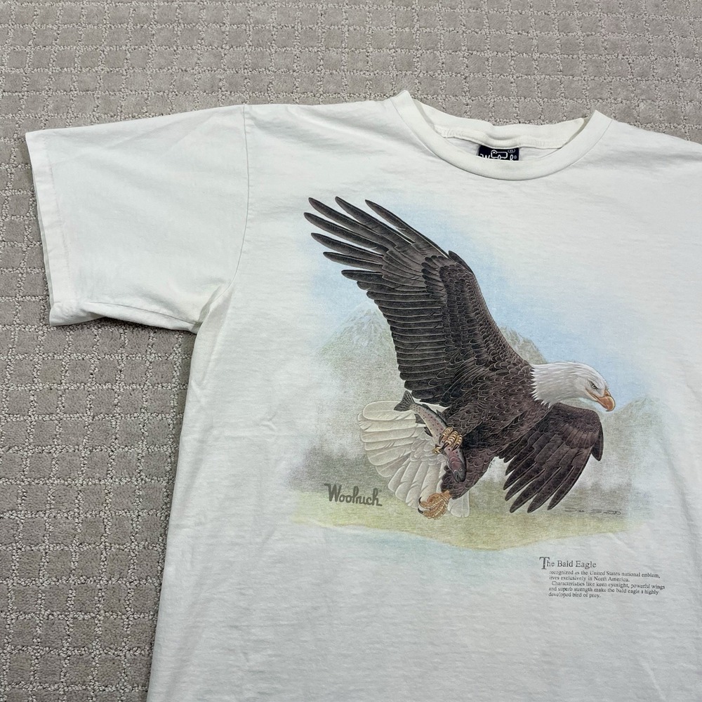 VTG 90s Woolrich Bald Eagle‎ & Fish Sz XL Outdoors Nature Animal Wildlife Tshirt